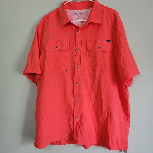 Eddie Bauer Orange Tech Shirt Men's Large Short Sleeve Moisture Wicking NWOT - Picture 1 of 4